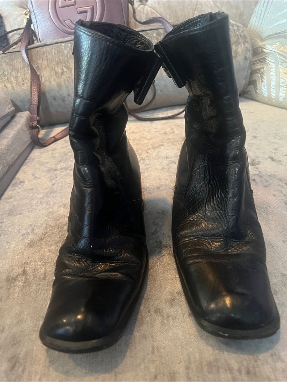 Prada Black Leather Square-Toe Ankle Boots 5.5